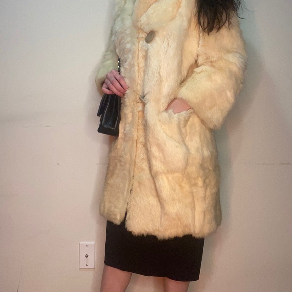 Midi length Rabbit fur coat light yellow small - Picture 3 of 16